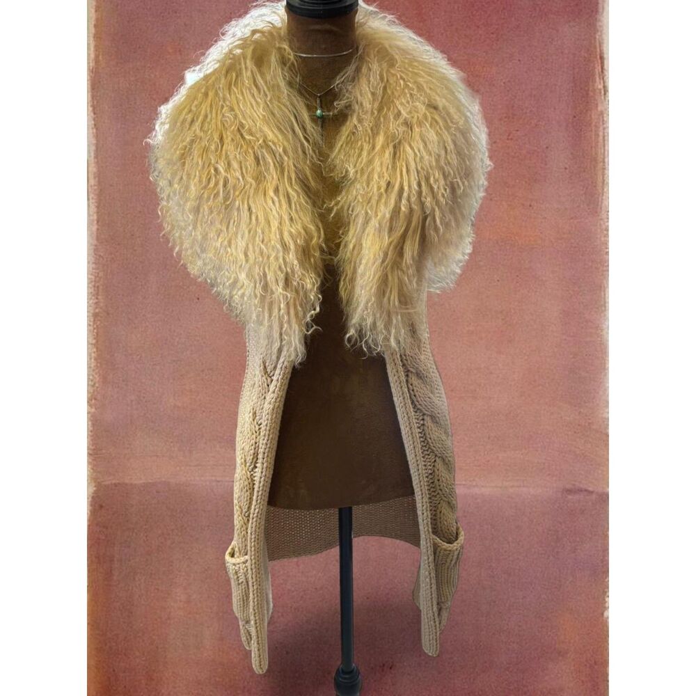 Y2K Festival Knitted Cotton Mongolian Goat Fur Luxury Cottage Boho Cardigan